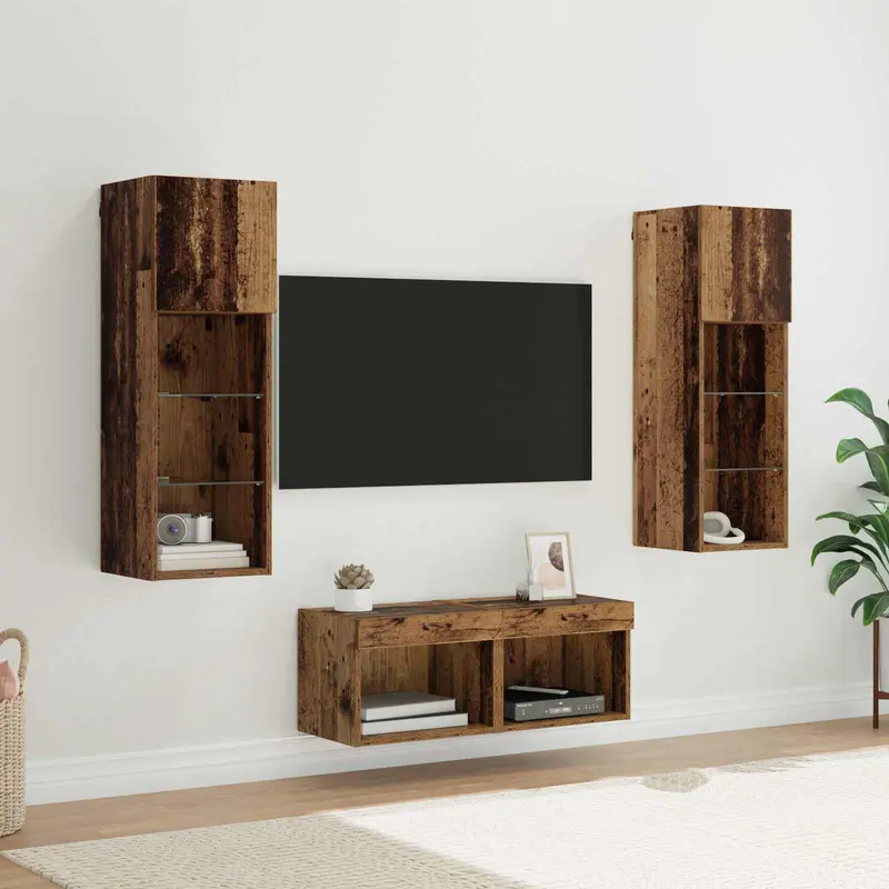 Gabinetes de pared para TV 4 pcs Roble artesanal