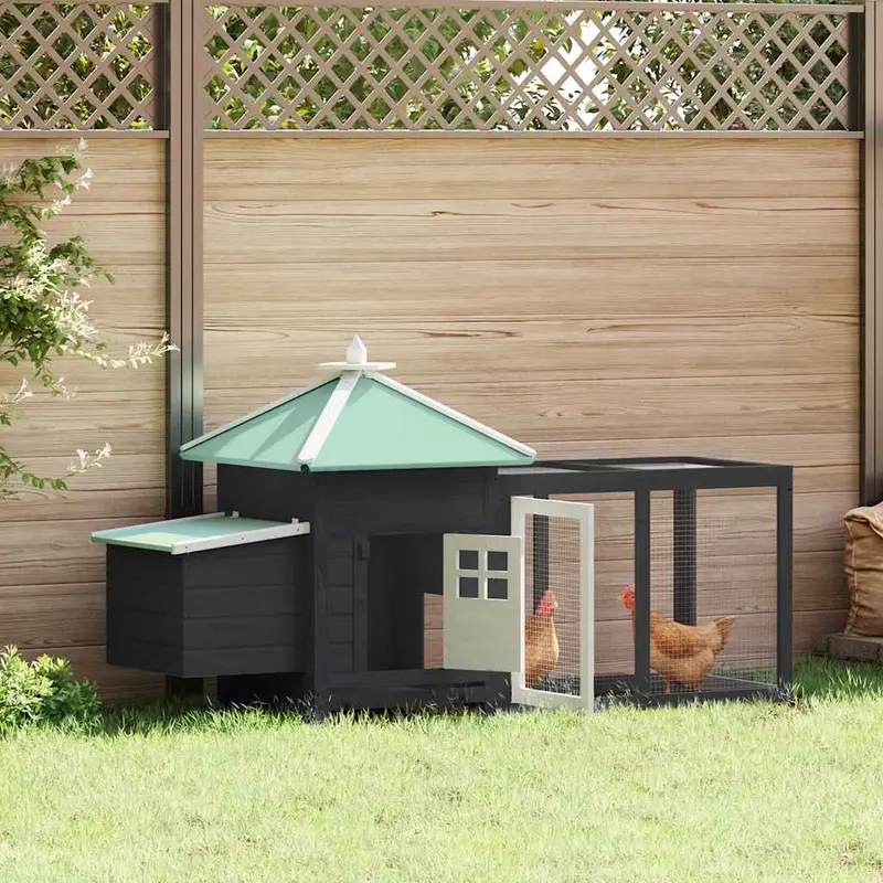 Gallinero con ponedero madera maciza abeto gris 190x72x102 cm