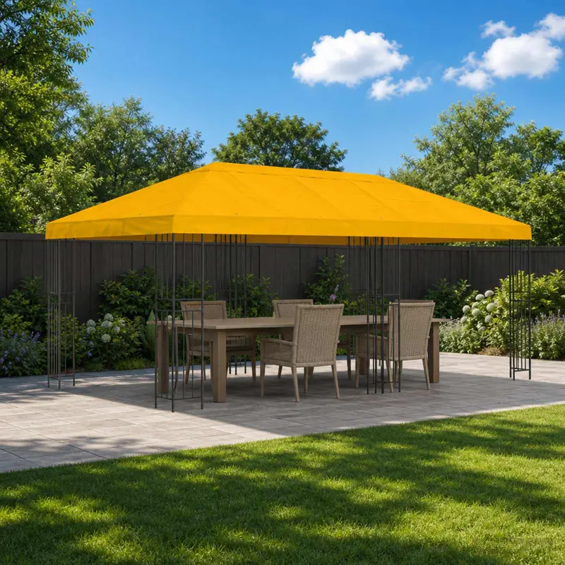 Gazebo con paredes laterales 6 x 3 m Amarillo Poliéster y Acero