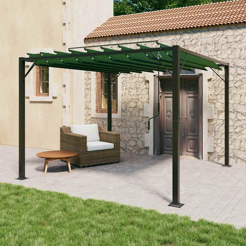 Gazebo con techo ajustable Verde 3 x 3 x 2,14 m Tela y Aluminio