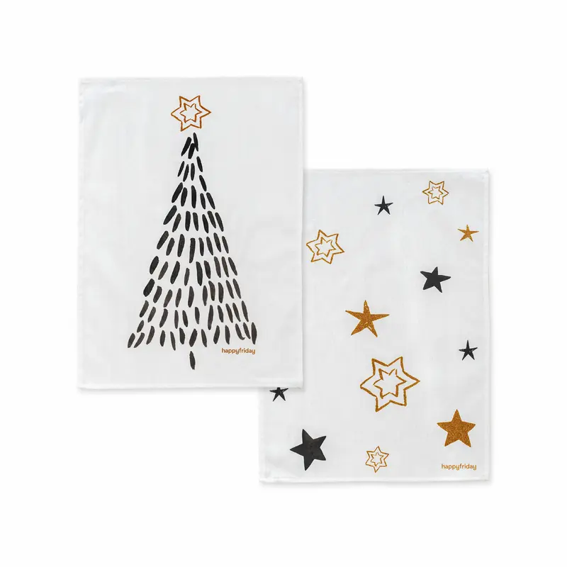 Gold Xmas Paño de cocina 2 ud 70x50 cm