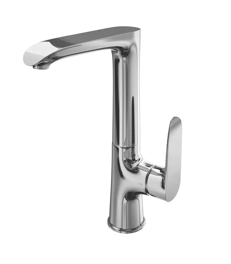 Grifo alto de fregadero con acabado cromado para instalación sobre encimera Dann de Kassandra