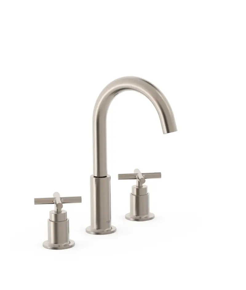 Grifo bimando de batería para lavabo con volantes de latón acabado acero MONTBLANC TRES