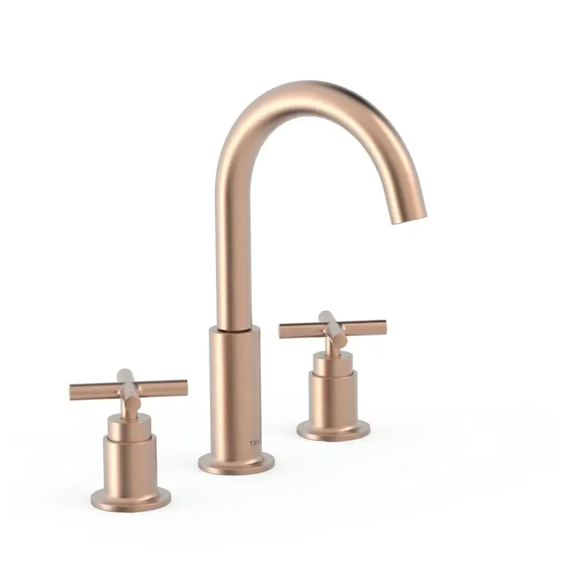 Grifo bimando de lavabo en latón con acabado oro rosa mate MONTBLANC TRES