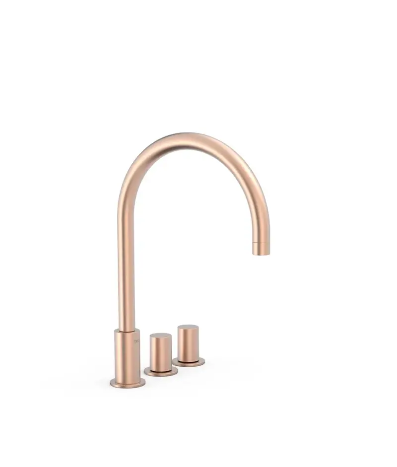 Grifo bimando de repisa y de instalación libre de latón con acabado oro rosa mate STUDY COLORS TRES