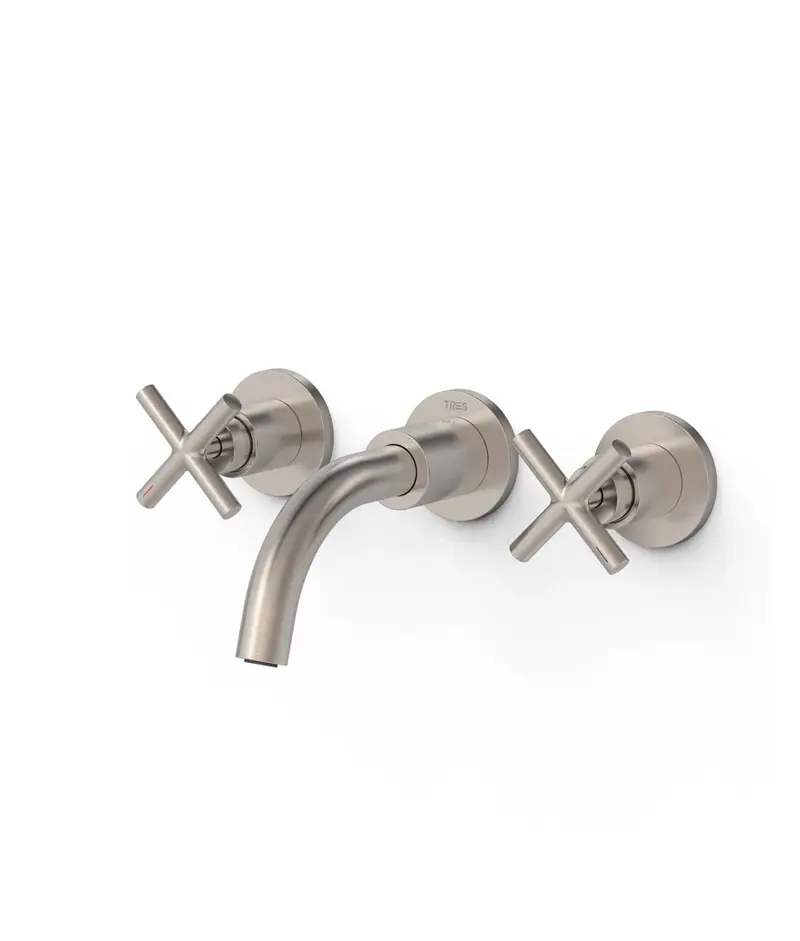 Grifo bimando en batería y empotrado para lavabo fabricado en latón con acabado acero de MONTBLANC TRES