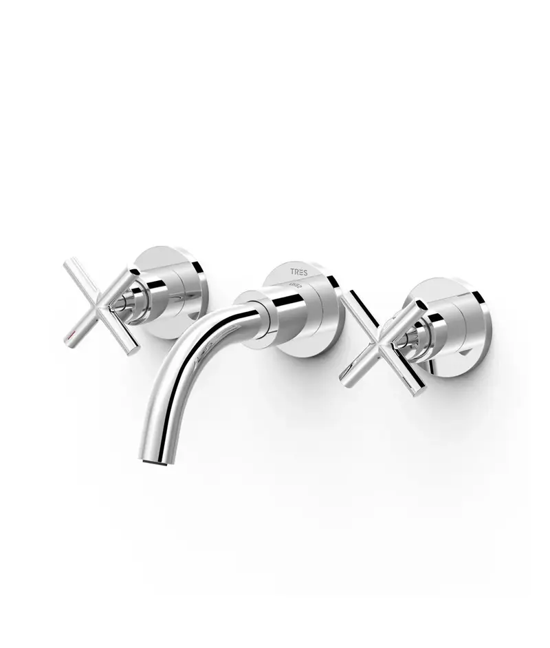 Grifo bimando en batería y empotrado para lavabo fabricado en latón con acabado cromado MONTBLANC TRES