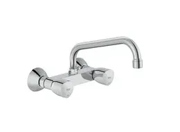 Grifo bimando exterior con caño superior giratorio para fregadero de acabado cromado Brava Roca
