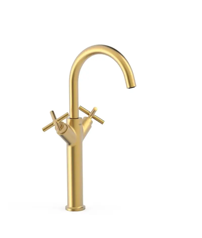 Grifo bimando extra alto para lavabo con volantes en latón acabado oro mate de MONTBLANC TRES