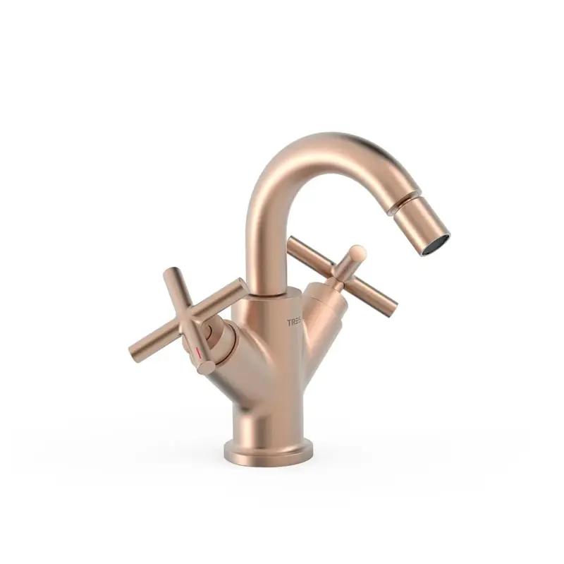 Grifo bimando para bidé con volantes en latón acabado oro rosa mate MONTBLANC TRES