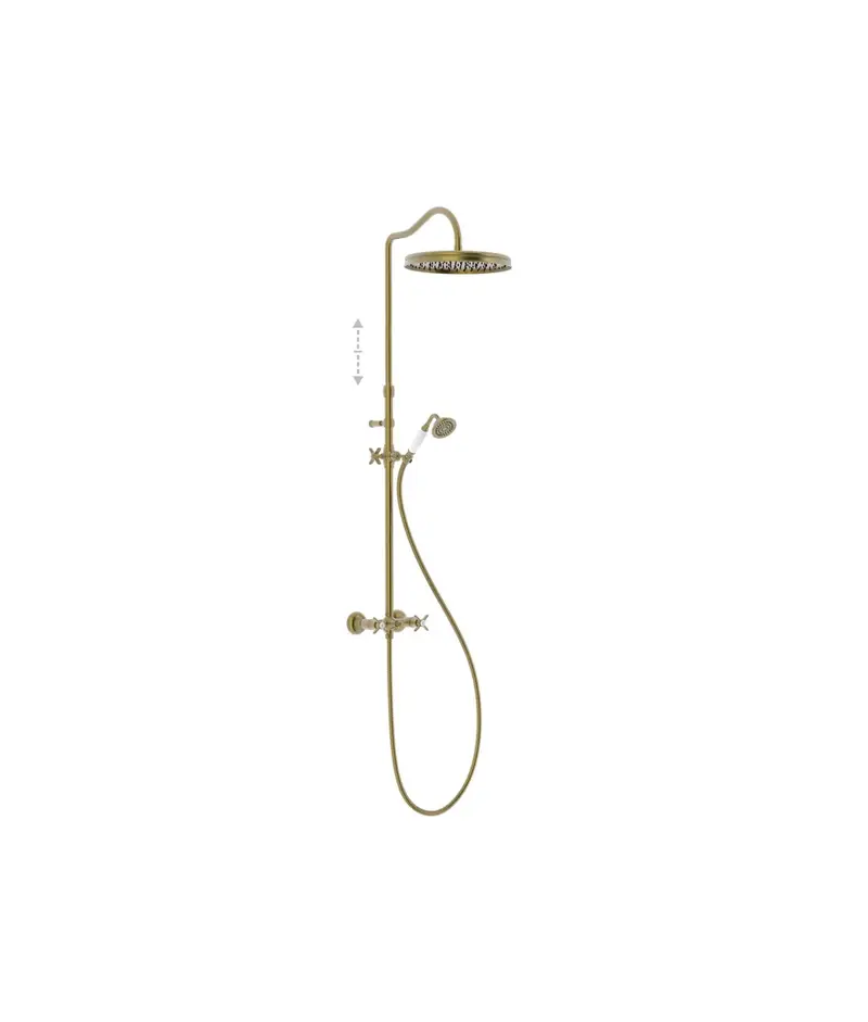Grifo bimando para ducha con barra telescópica y rociador orientable acabado latón viejo mate Tres Clasic Tres