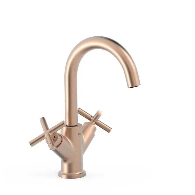 Grifo bimando para lavabo de latón con acabado oro rosa mate MONTBLANC TRES