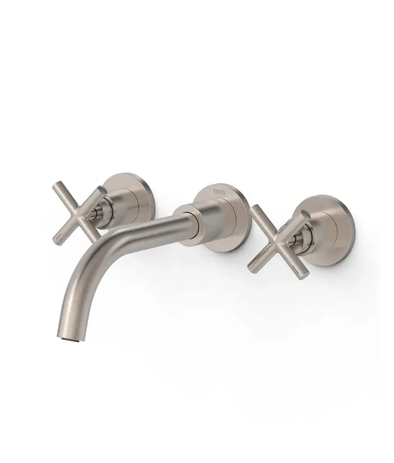 Grifo bimando para lavabo en latón con acabado acero MONTBLANC TRES