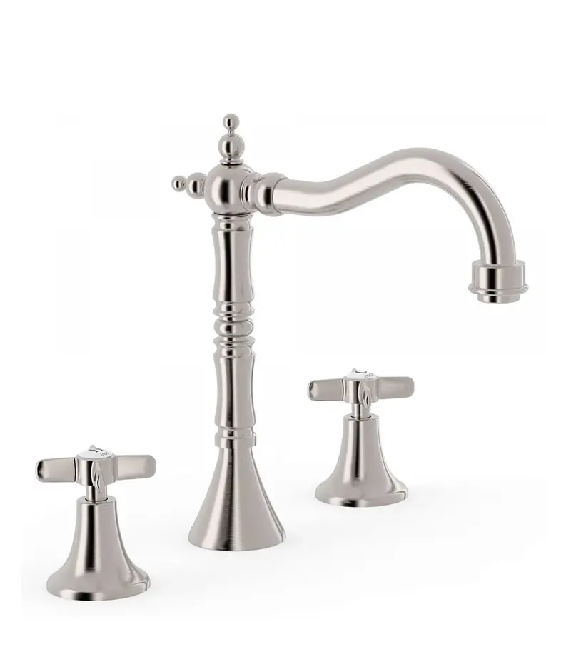 Grifo bimando vertical con acabado acero clásico para lavabo en batería CLASIC TRES