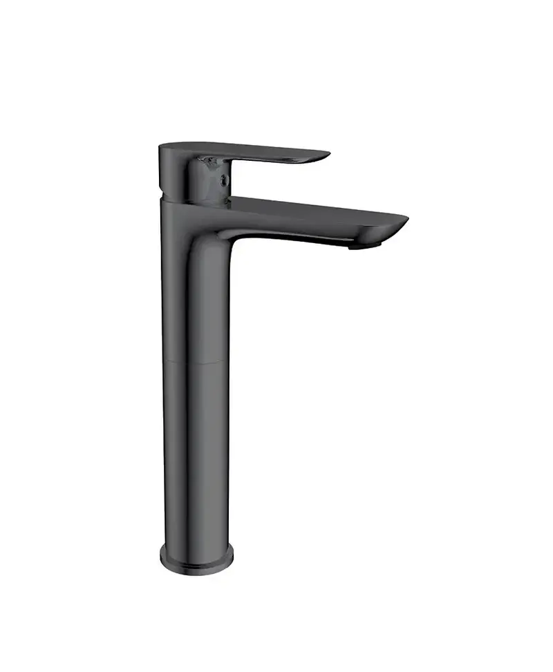 Grifo caño alto monomando fabricado con latón con un acabado en color titanio Cassio de GME