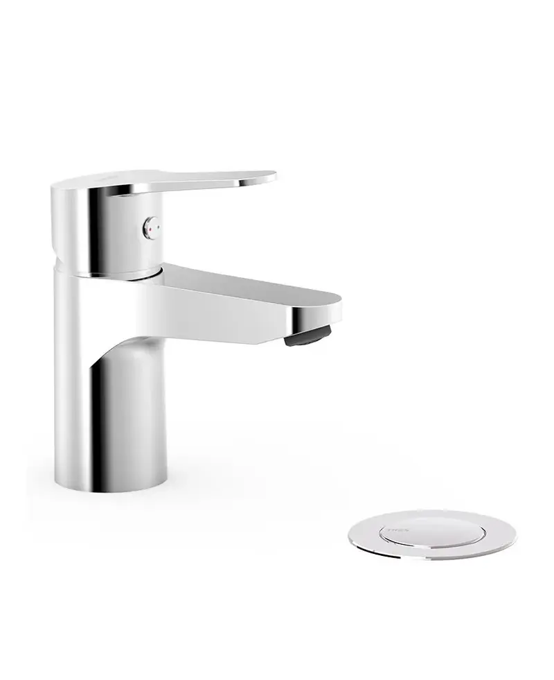 Grifo con monomando para lavabo de instalación sobre repisa acabado cromado y válvula de desagüe Base TRES-DUO