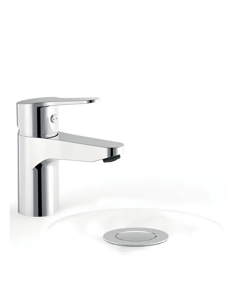 Grifo con monomando para lavabo sobre repisa acabado cromado y válvula de desagüe Base TRES