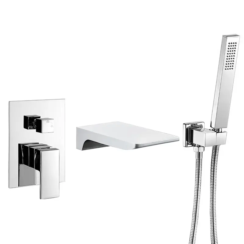 Grifo cuadrado empotrado monomando para bañera con cascada cromado Tajo de Valaz