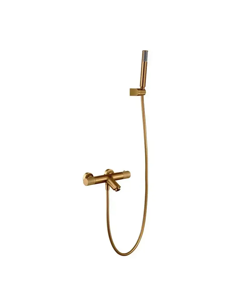 Grifo de bañera termostático de diseño elegante con un acabado oro cepillado Line de Imex