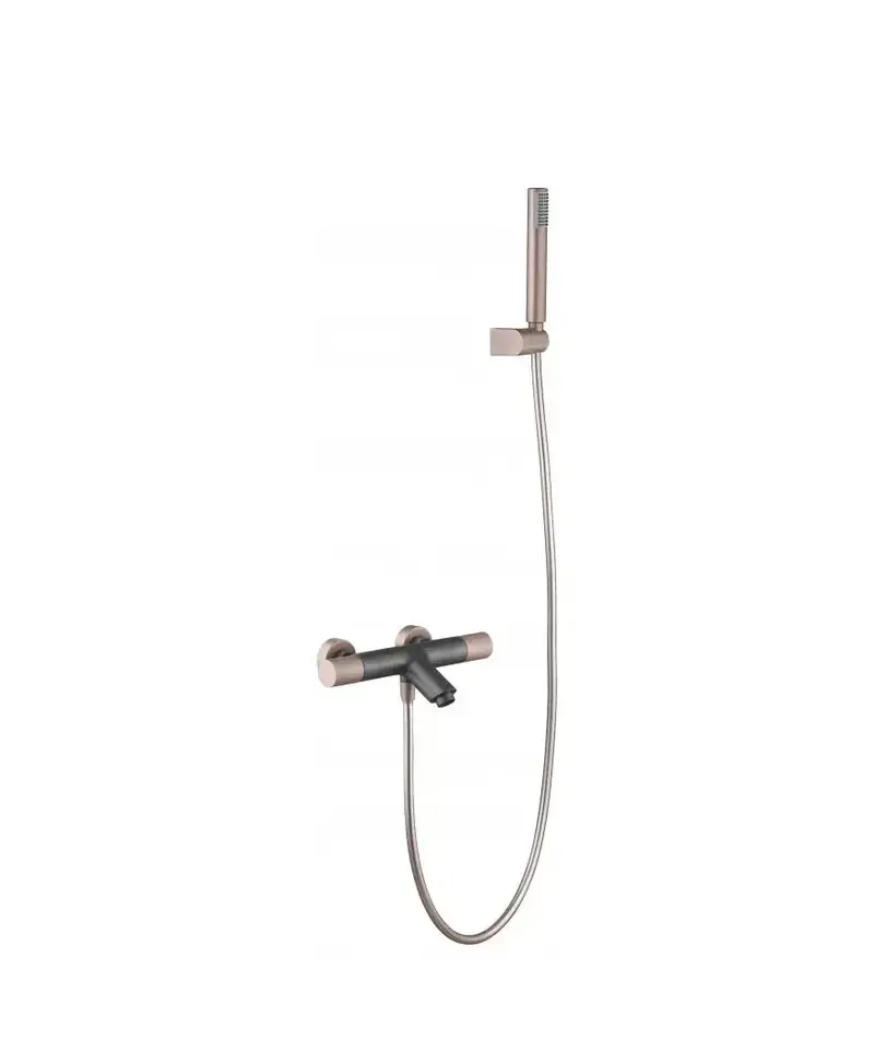 Grifo de bañera y ducha termostático color gris mate y champagne de 30,6 cm Line de Imex