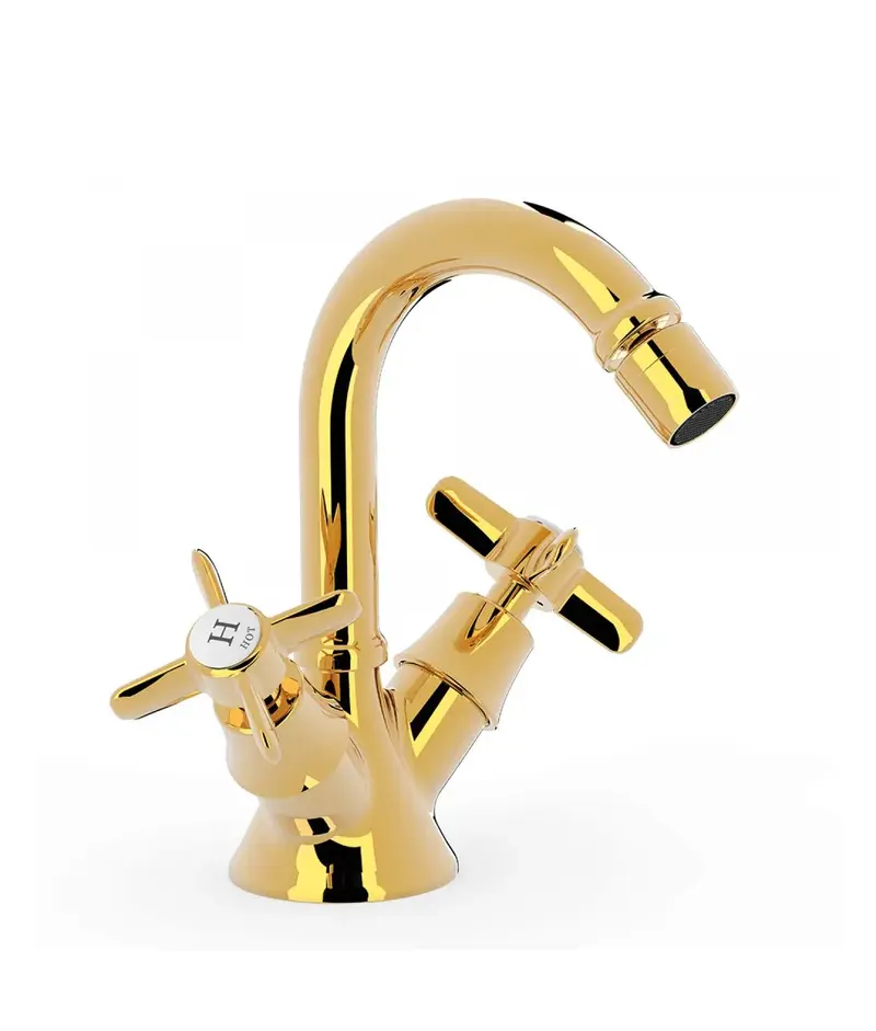 Grifo de bidé bimando con rótula orientable con acabado dorado CLASIC TRES