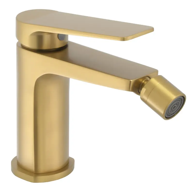 Grifo de bidé diseño compacto redondeado con acabado oro mate, monomando ergonómico y caño orientable Valdivia de Valaz