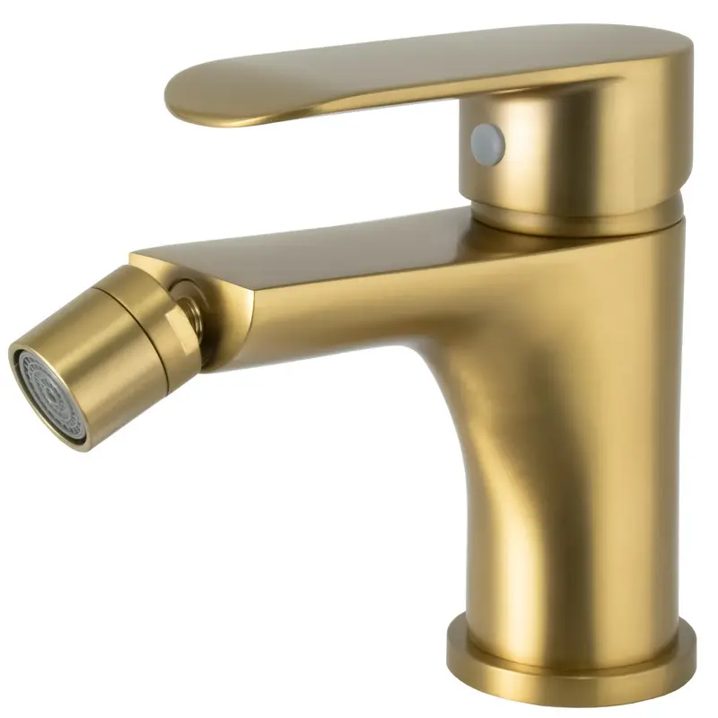 Grifo de bidé monomando redondo oro mate protección PVD cerámico 35 mm latiguillos 38 Turia Valaz