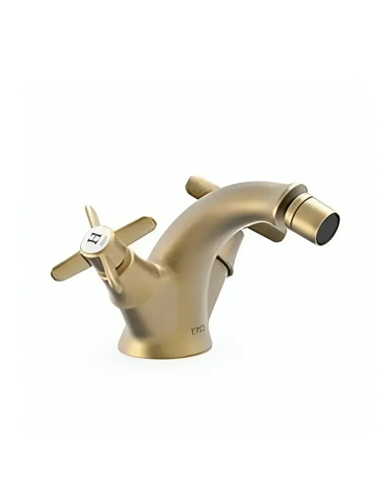 Grifo de bidé vertical bimando con regulador de temperatura en latón viejo mate Clasic TRES