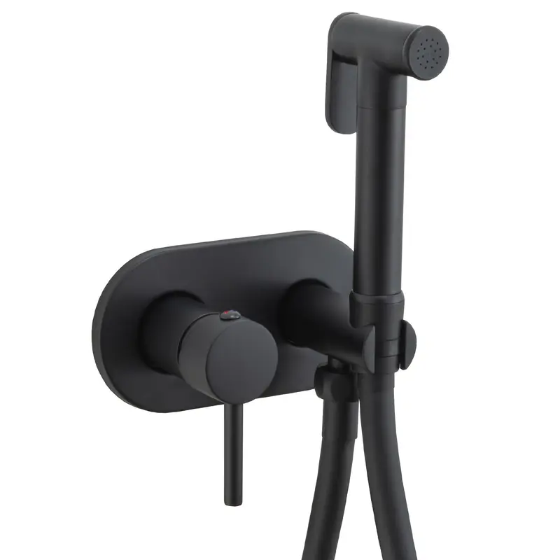 Grifo de bidet empotrado redondo negro mate con control de temperatura y dos vías Júcar de Valaz