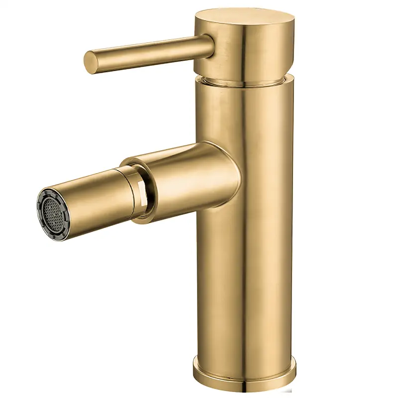 Grifo de bidet monomando redondo caño recto oro mate con protección PVD Palancia de Valaz