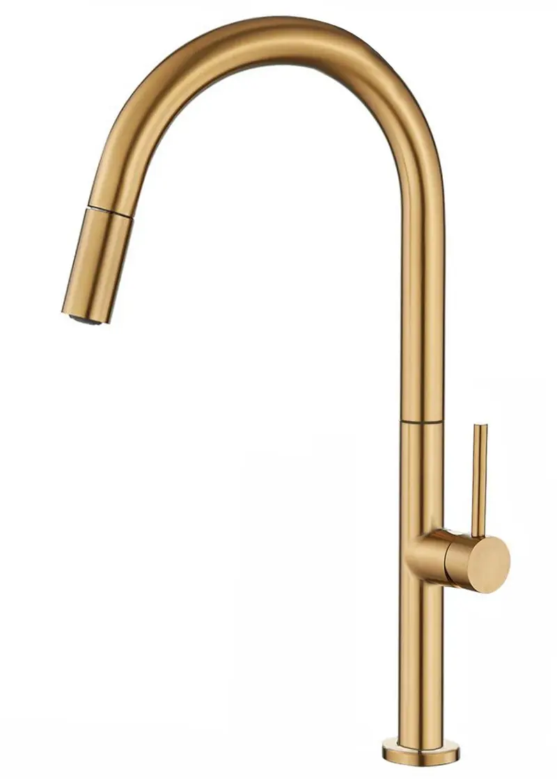 Grifo de cocina alto extraíble monomando en dorado cepillado Éufrates de Valaz