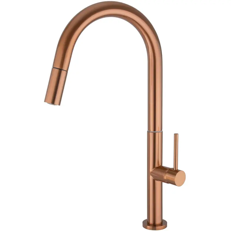 Grifo de cocina alto extraíble monomando en oro rosa cepillado Éufrates de Valaz