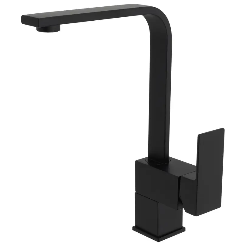Grifo de cocina cuadrado monomando con caño alto giratorio en negro mate Lor de Valaz