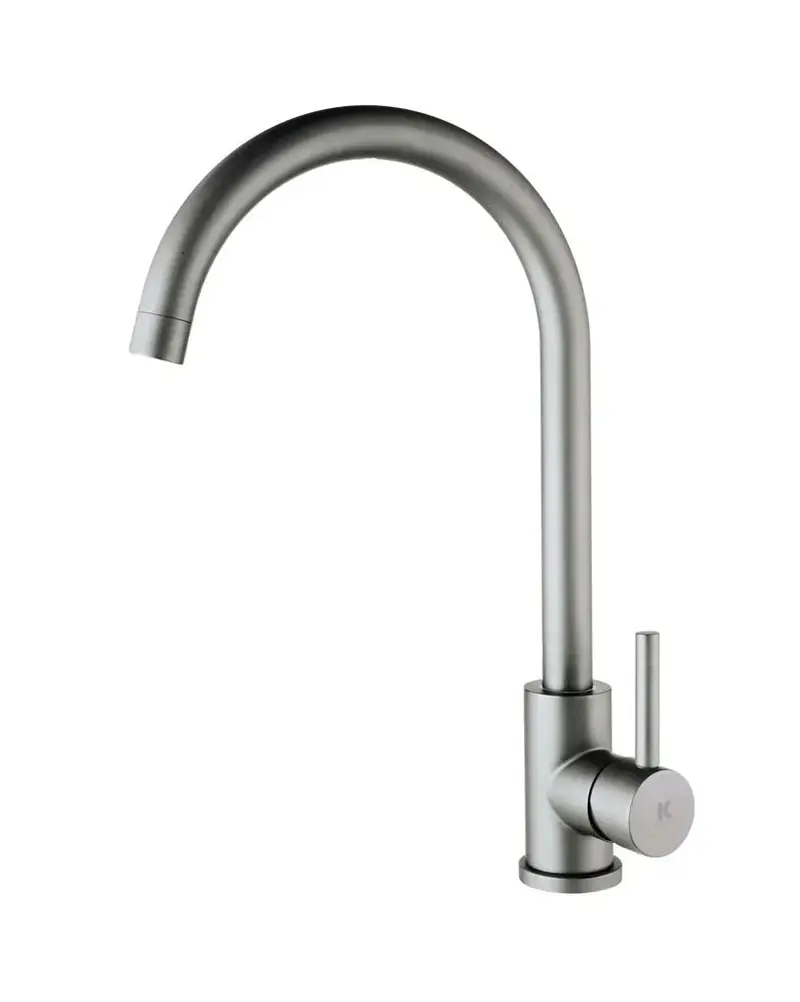 Grifo de cocina de acero inoxidable con fijación mediante machón y acabado cepillado Källa