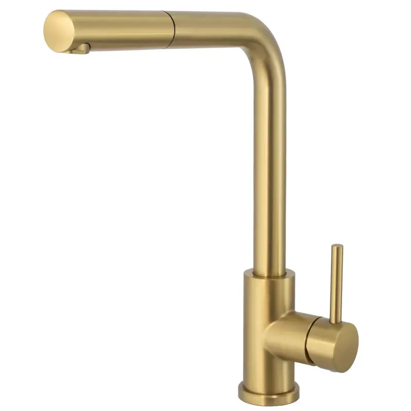 Grifo de cocina extraíble redondo en oro mate con protección PVD Amur de Valaz