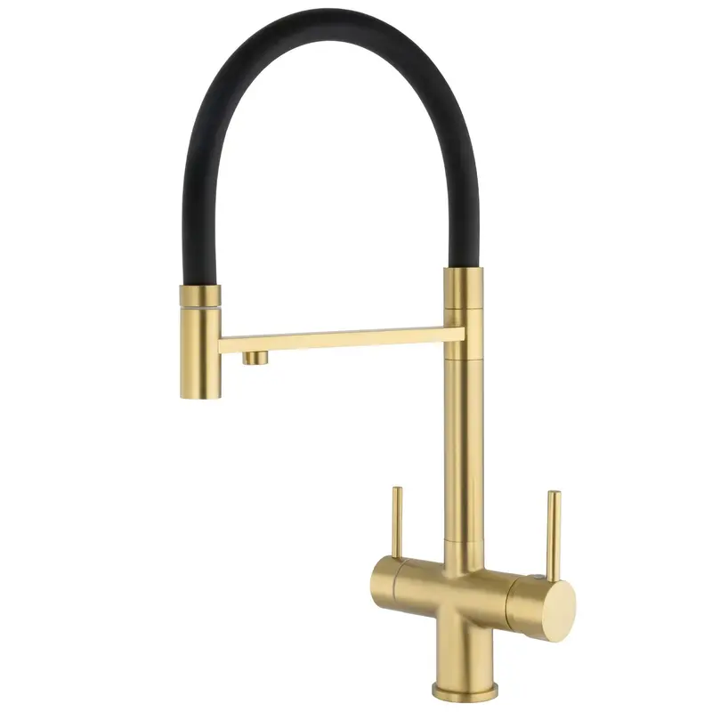Grifo de cocina flexible de 3 vías con ósmosis en oro mate Manzanares de Valaz