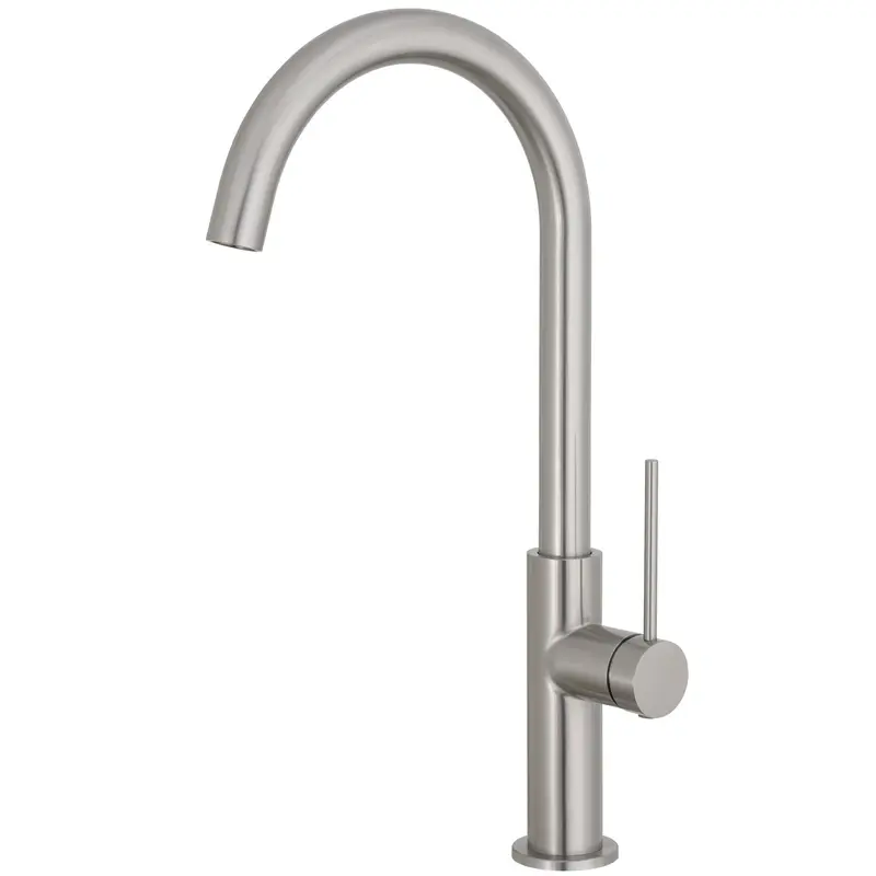 Grifo de cocina monomando con caño giratorio en acero cepillado Flumen de Valaz