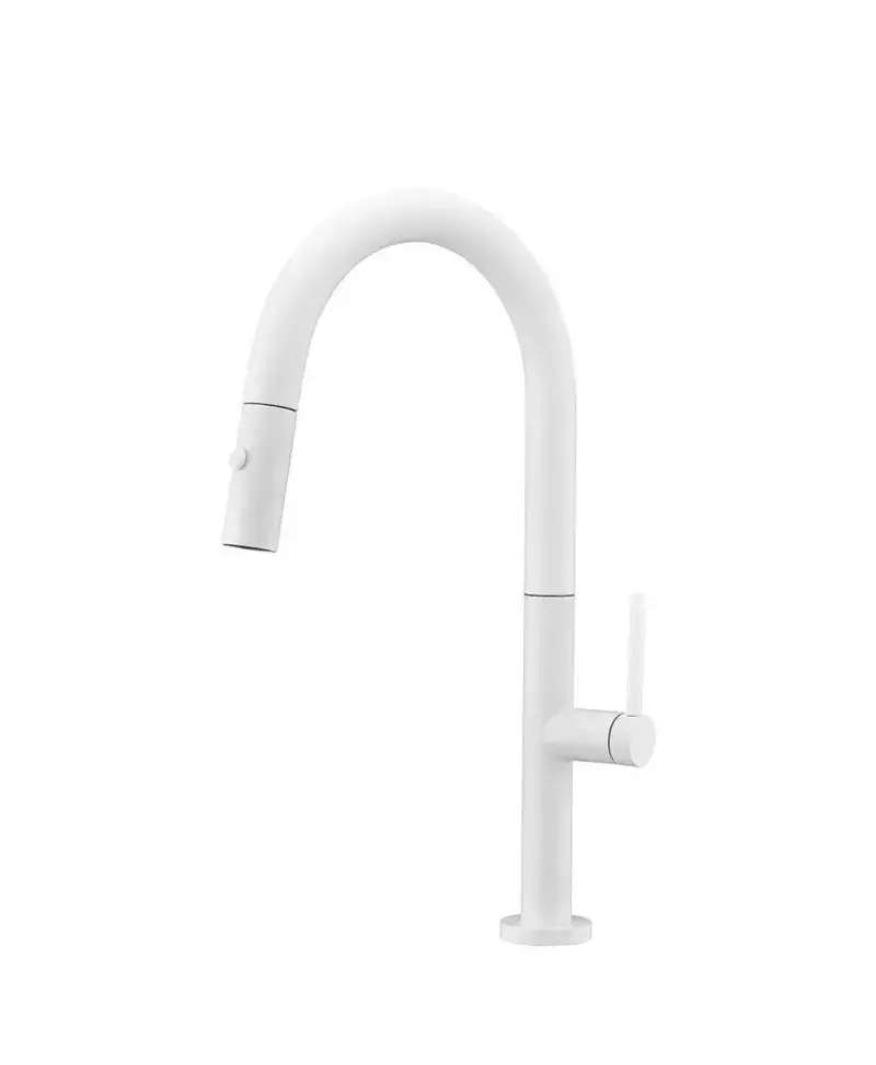 Grifo de cocina monomando de caño alto fabricado en latón blanco mate Samoa de Imex