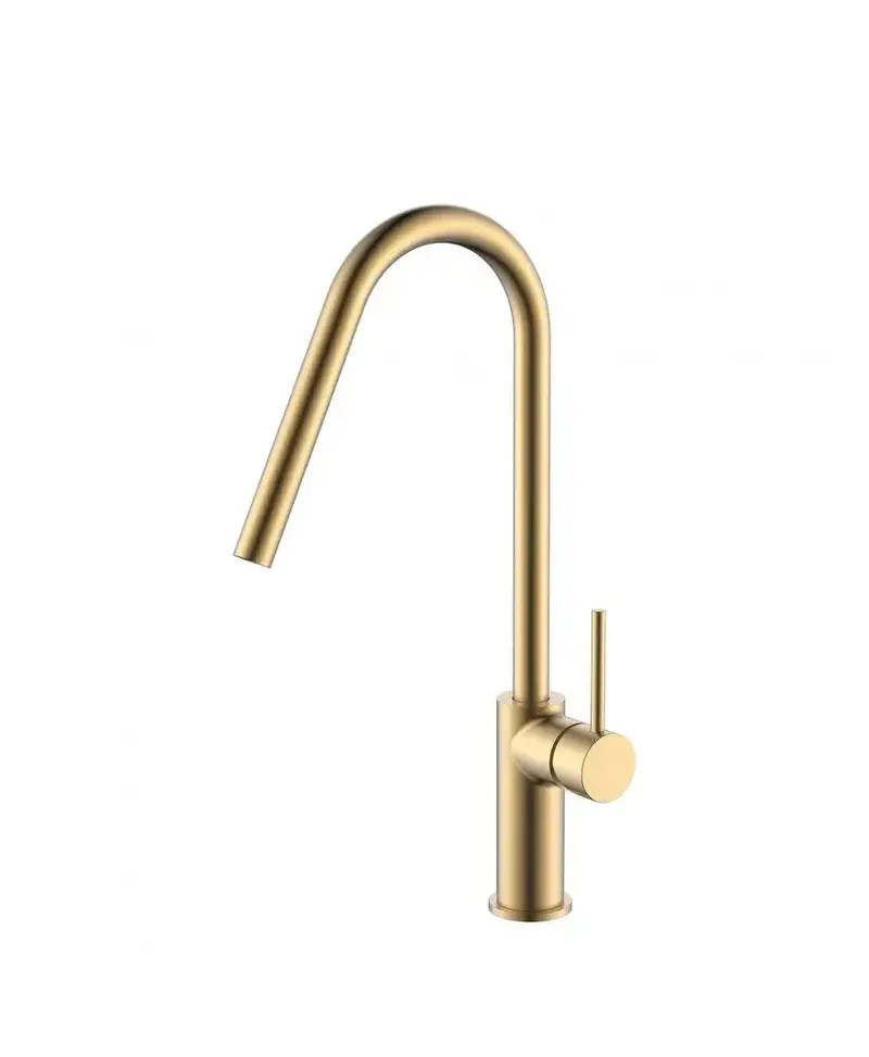 Grifo de cocina monomando de caño alto fabricado en latón oro cepillado Kenia de Imex