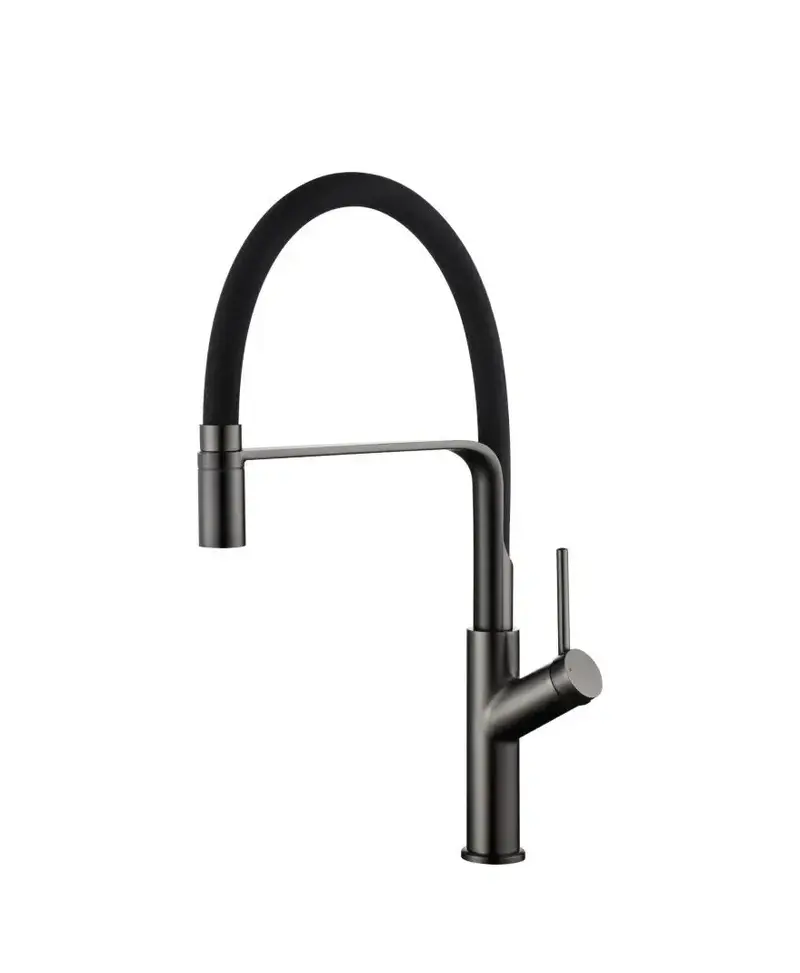 Grifo de cocina monomando de caño flexible con acabado negro mate y black gun metal Sena de Imex