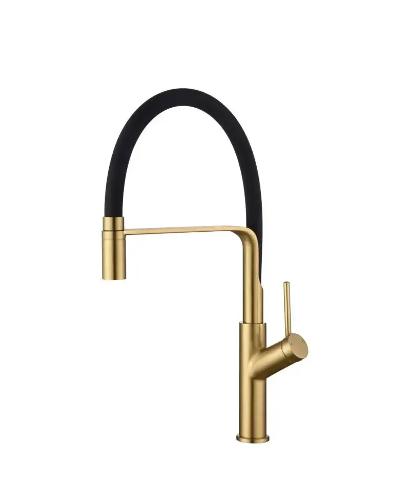 Grifo de cocina monomando de caño flexible con acabado negro mate y oro cepillado Sena de Imex