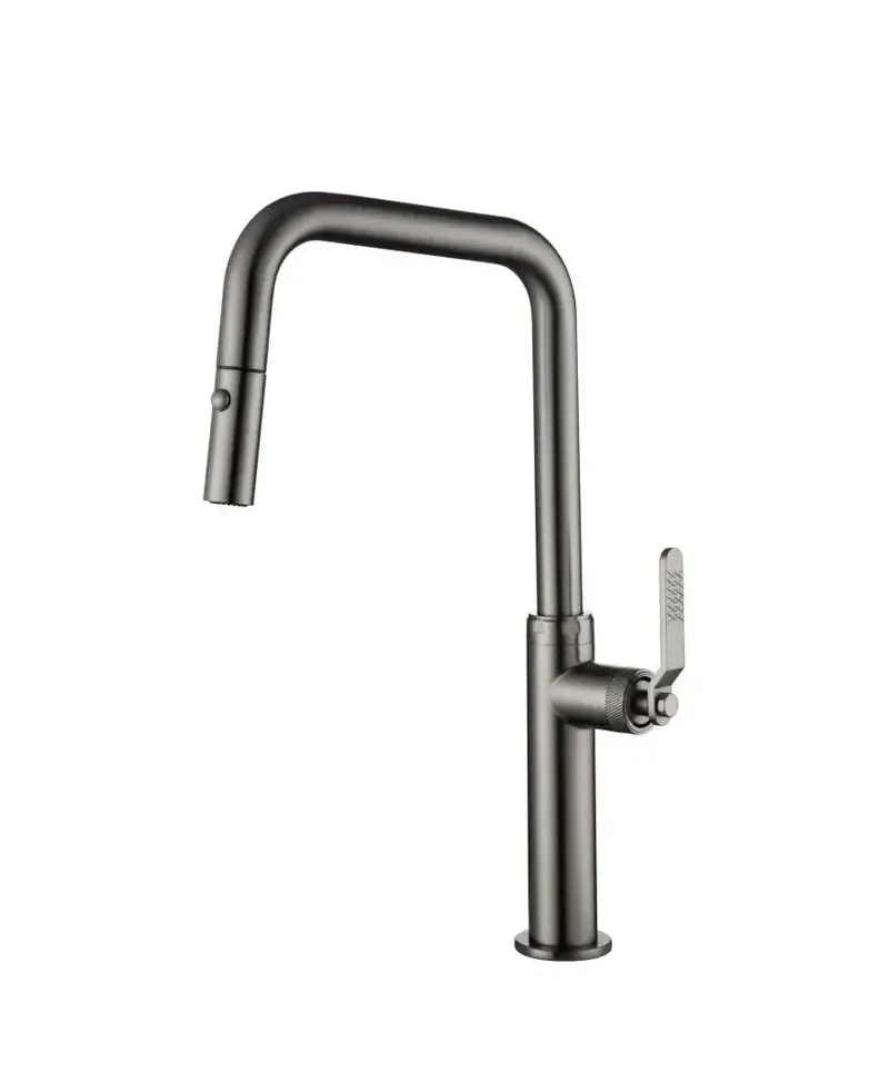 Grifo de cocina monomando extraíble con difusor doble jet de acabado black gun metal Niza de Imex