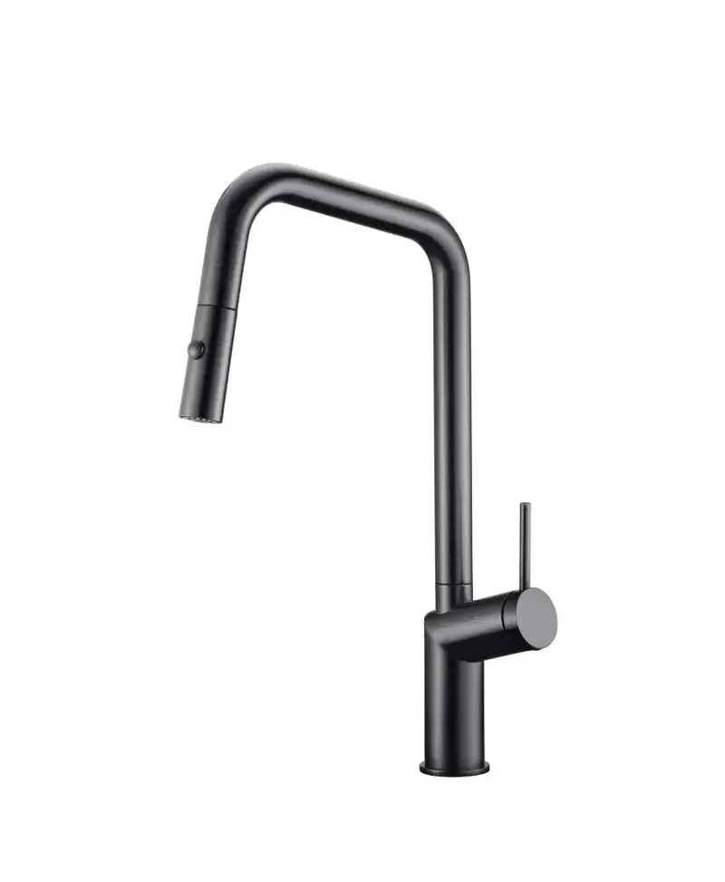 Grifo de cocina monomando extraíble con difusor doble jet de acabado color black gun metal Bonn de Imex