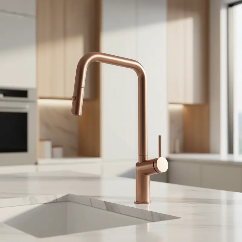 Grifo de cocina monomando extraíble con difusor doble jet de acabado color oro rosa cepillado Bonn de Imex
