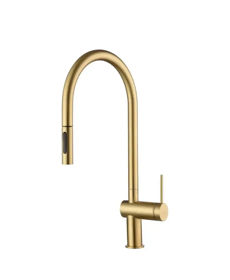 Grifo de cocina monomando extraíble con difusor doble jet de acabado oro cepillado Berna de Imex