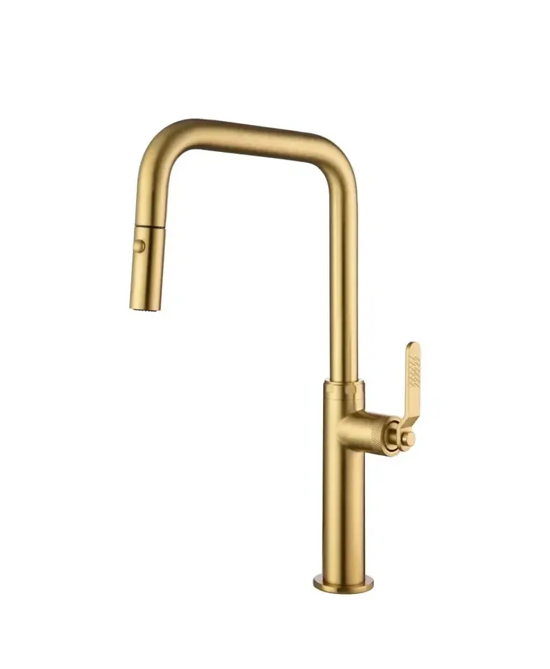 Grifo de cocina monomando extraíble con difusor doble jet de acabado oro cepillado Niza de Imex
