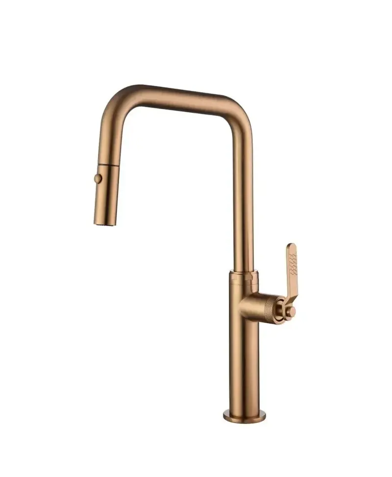 Grifo de cocina monomando extraíble con difusor doble jet de acabado oro rosa cepillado Niza de Imex