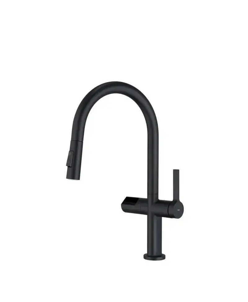 Grifo de cocina monomando extraíble con sensor de movimiento y panel digital de acabado negro mate Turin de Imex