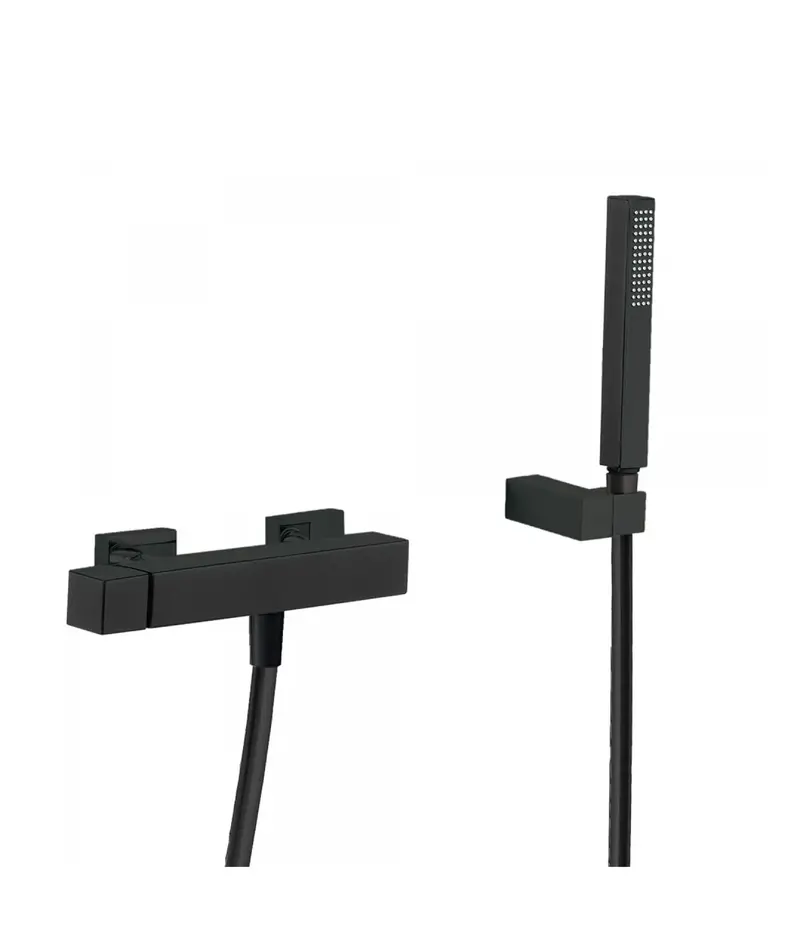 Grifo de ducha monomando para empotrar en pared de latón con acabado negro mate Cuadro TRES