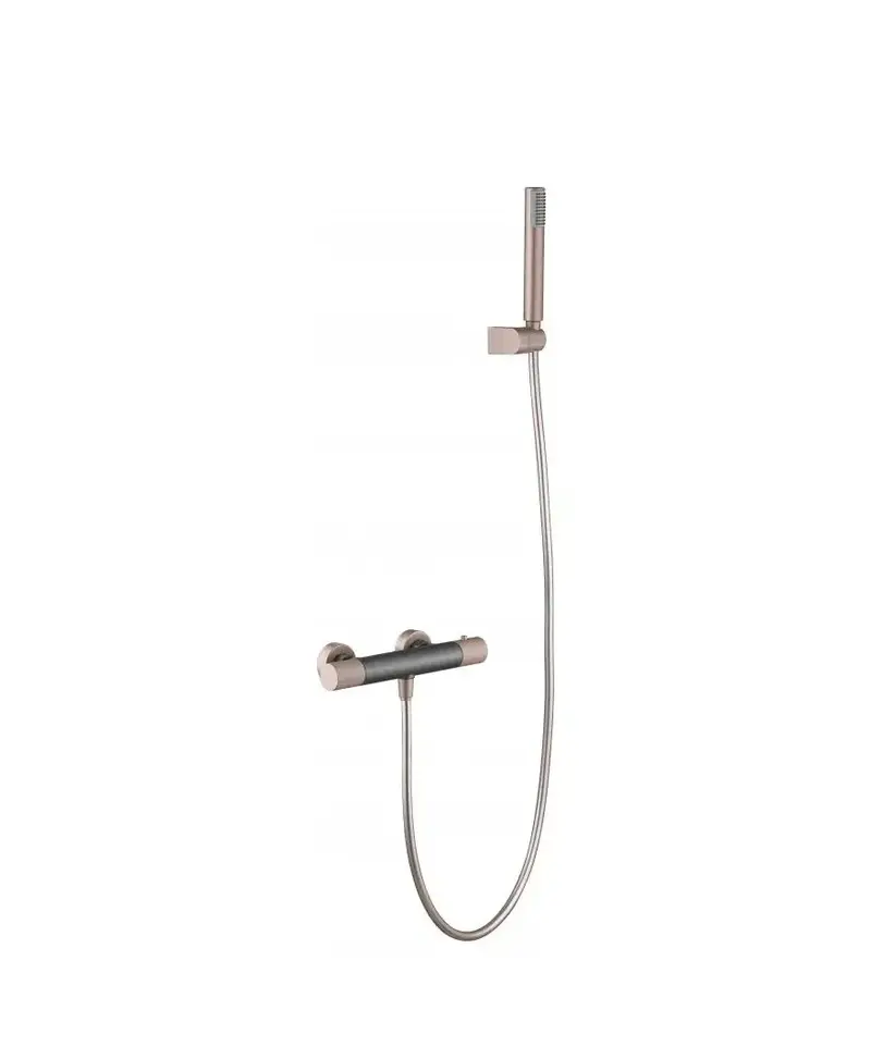 Grifo de ducha termostático fabricado en latón de acabado gris mate y champagne Line de Imex